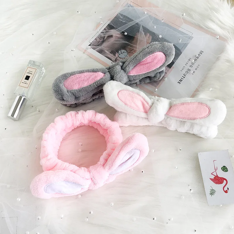 buy Women Cute Bunny Ear Headband Wash Face Makeup Holder Soft Coral Velvet Bunny Ear Makeup Headbands for Shower Spa Mask Soft Cute