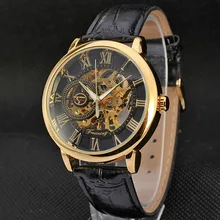 Fresca de Los Hombres de Cuero Mecánico Automático Esquelético de Acero Inoxidable Del Reloj del Deporte