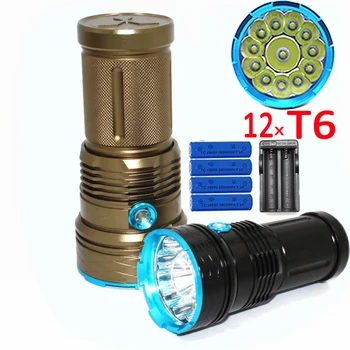 

Utral Bright 12000LM 12x XML T6 LED Flashlight Outdoor Night Torch Lamp Lighting + 4x 18650 Battery +Charger