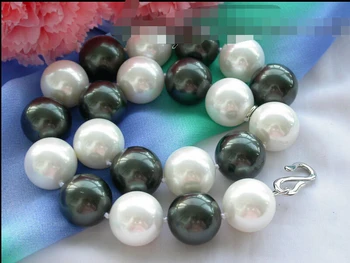 

FREE SHIPPING 00003 WHITE BLACK ROUND SOUTH SEA SHELL PEARL NECKLACE