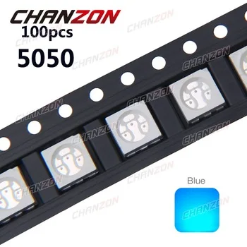 100pcs SMD 5050 LED Chip Light Blue Super Bright 60mA 3V Surface Mount SMT Light Emitting Diode LED Lamp Electronics Components