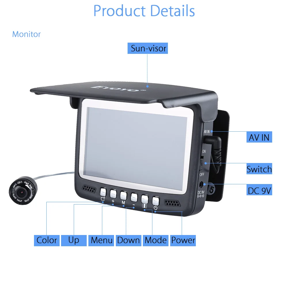 Eyoyo 15 м подводный лед видео 1000TVL рыболовная камера рыболокатор 4," ЖК-монитор 8 светодиодный камера ночного видения солнцезащитный козырек