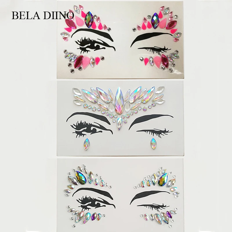 

3D Rhinestone Glitter Crystal Stickers Women Face Eye Makeup Jewels Colorful Sticker Halloween Festival Party Make Up Art Tools