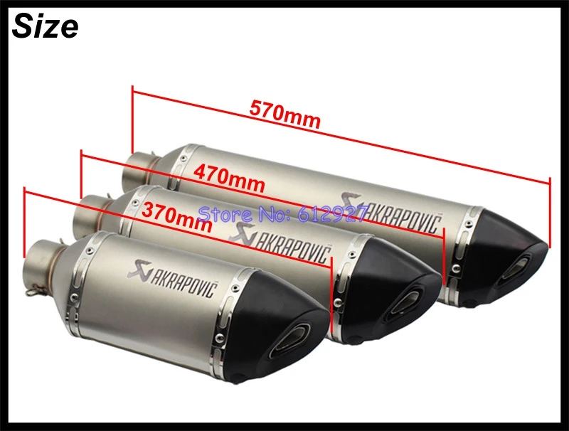 MM 370/470/570mm entrada 51mm 61mm lado izquierdo láser Akrapovic motocicleta Escape silenciador de Escape con DB Killer
