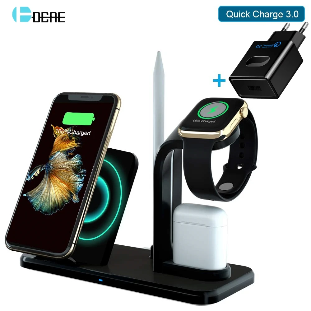 

DCAE 3-in-1 Charging Stand For iWatch 4/3/2/1 10W Fast Qi Wireless Charger Dock Station for iPhone X XS XR 8 AirPods Apple Watch