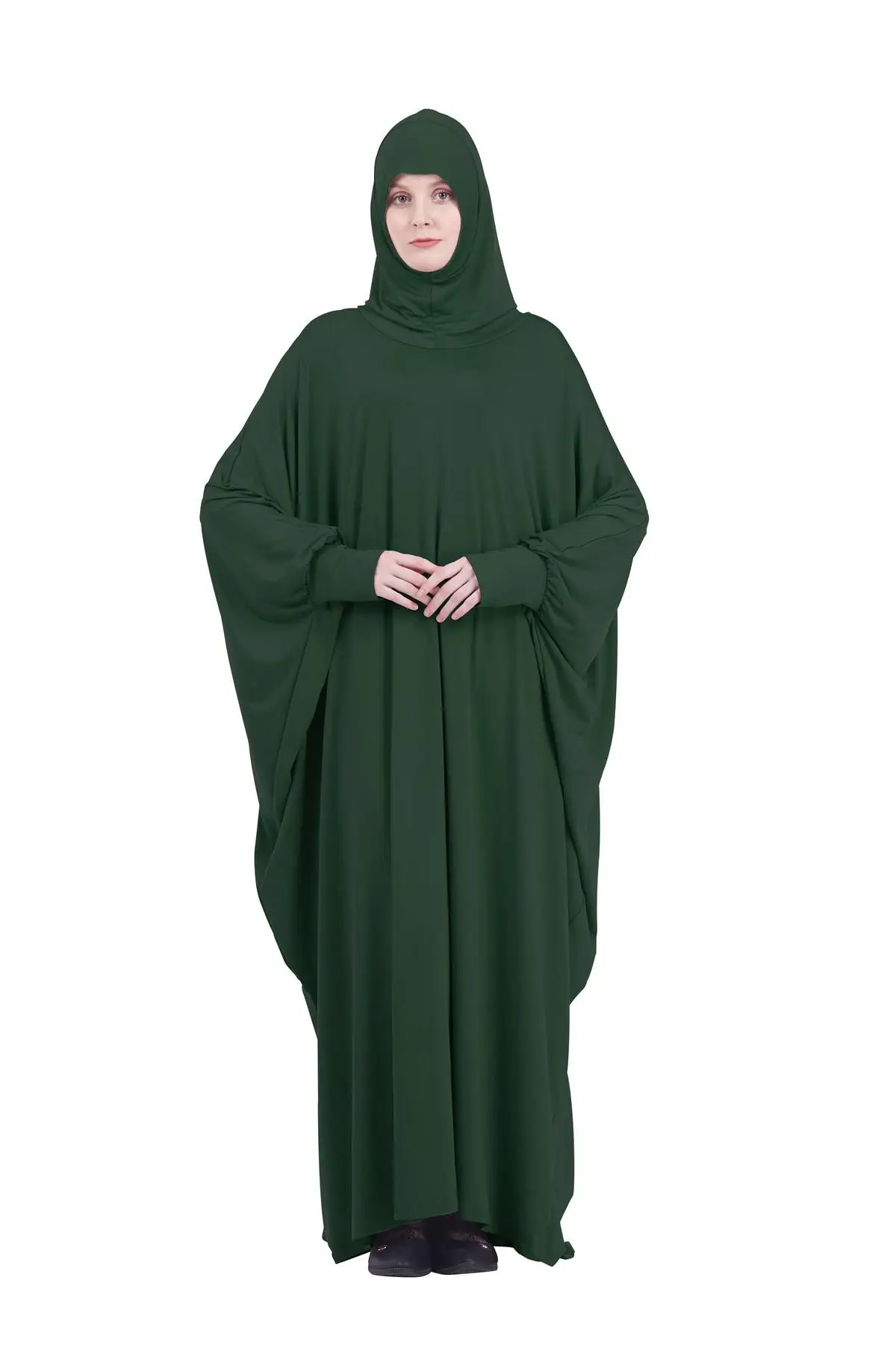 Мусульманский Для женщин Молитвенное платье Абаи рукав "летучая мышь" Хиджаб джилбаба накладные костюм, накидка, Восточный Халат арабских полное покрытие халат Исламская, молитвенная одежда; Новинка - Цвет: Зеленый
