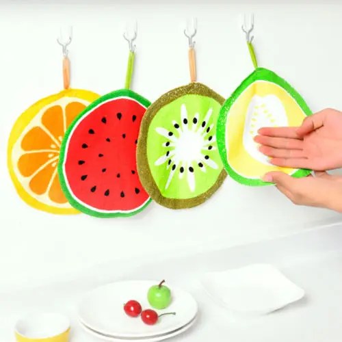 

Lovely Soft Plush Kitchen Fabric Microfiber Hanging Washcloth Friut Quick-dry Hand Towel Wipe Cleaning
