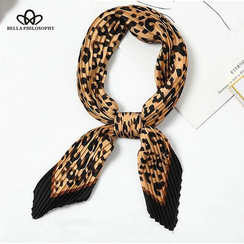 Summer Spring 55*55cm  New Pleated Leopard Print Scarf Faux Silk Korean Fashion Polka Dots Square Shawls Leopard Scarves Wonder