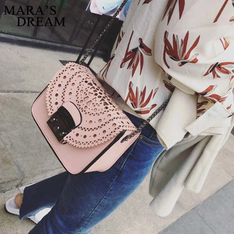 

Mara's Dream2 019 New Women's Bag Fashion Trend Retro Hollow Small Square Bag Lock Chain Bag Small Shoulder Messenger Bag