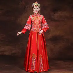 Традиционное китайское платье для женщин; Большие размеры Cheongsam Восточный Стиль платья Красный Qipao Robe Mariage Chinoise вышивка Qi Pao