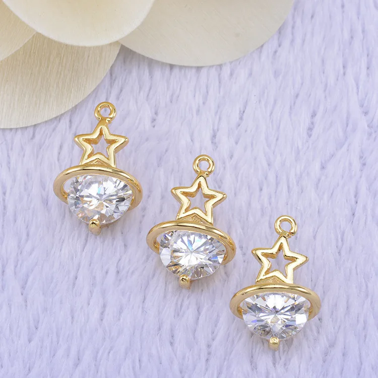 

4Pcs 17*11mm 24 K Champagne Gold Color Coated Brass With Zirconia Round Tree Charms Pendant High Quality Jewelry Accessories