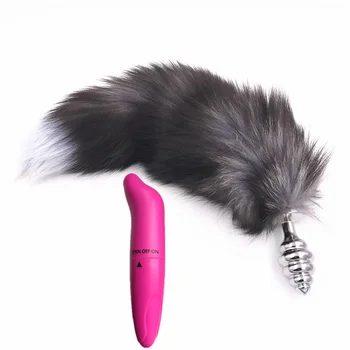 2 Pcs/Lot Vibrator And White And Fox Tail Anal Plug Toys Butt Plug Sex Toy for Woman And Men Sexy Butt Plug Adult Sex Products 1