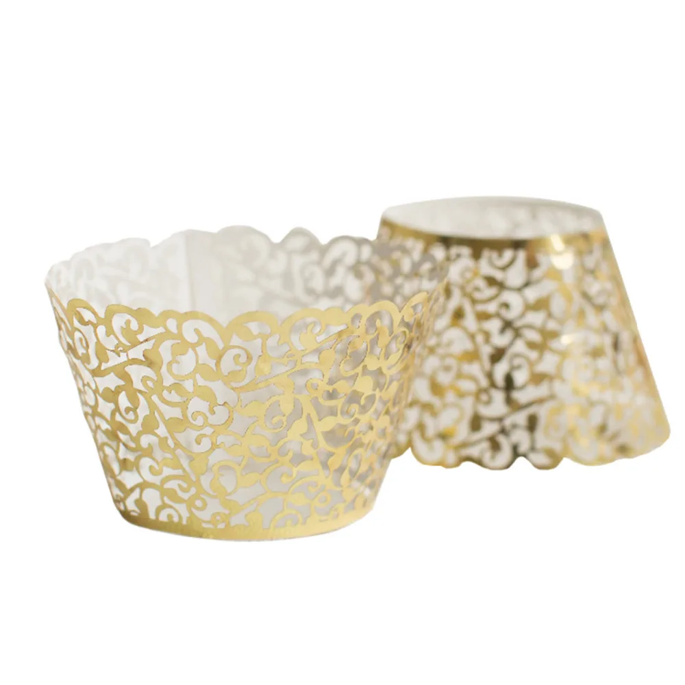 

Fashion 12Pcs Hollow Decoration Wedding Filigree Vintage Cupcake Wrappers Wraps Case Gold Card