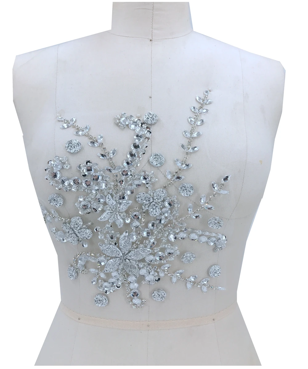 Handmade silver sew on Rhinestones applique crystal patches with stones