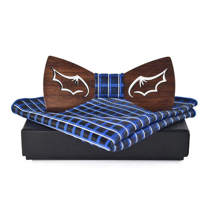

Classic Bowtie Handkerchief Set for Mens Wooden Bow Tie Bowknots Neck Ties for Wedding Skinny Tie Polyester Pocket Square