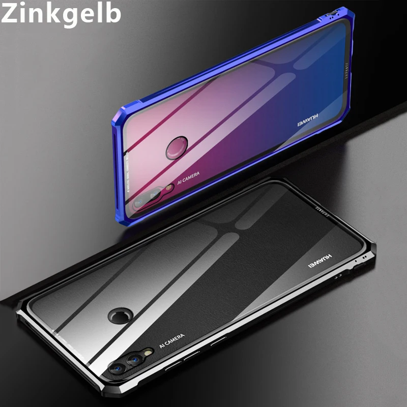 

For Huawei Honor 8X Max Case Cover Luxury Hard Metal Frame Transparent Tempered Glass Protective Phone Case for Enjoy Max Cover