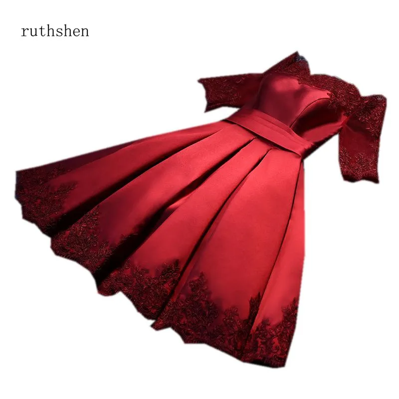 Ruthshen Светоотражающие платье бордовый розовые платья для выпускного вечера по колено вечернее платье с аппликацией с плеча Формальное