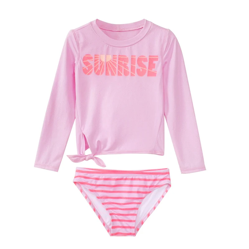 Детский купальный костюм для девочек из двух предметов, купальник для девочек, розовая футболка с длинными рукавами комплект из двух предметов, купальник с принтом алфавита; сезон лето костюм для серфинга - Цвет: pink      m