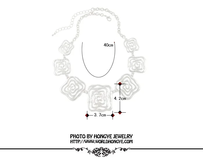 Новинка, модное женское ожерелье-чокер с серебряным покрытием, массивные цепочки в виде цветка, квадратное массивное ожерелье для женщин, Этнические украшения