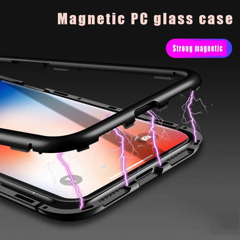 Metal Magnetic Phone Case for IPhone X 7 XR XS MAX Tempered Glass Back Magnet Cover 6 6S 8 Plus |