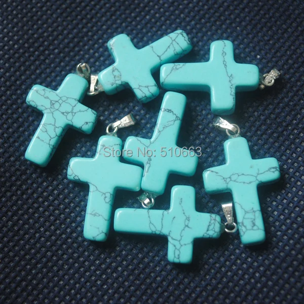 50 шт./лот, синий turquoisee камень, кулон, Размеры: 18x25 мм, крест Форма