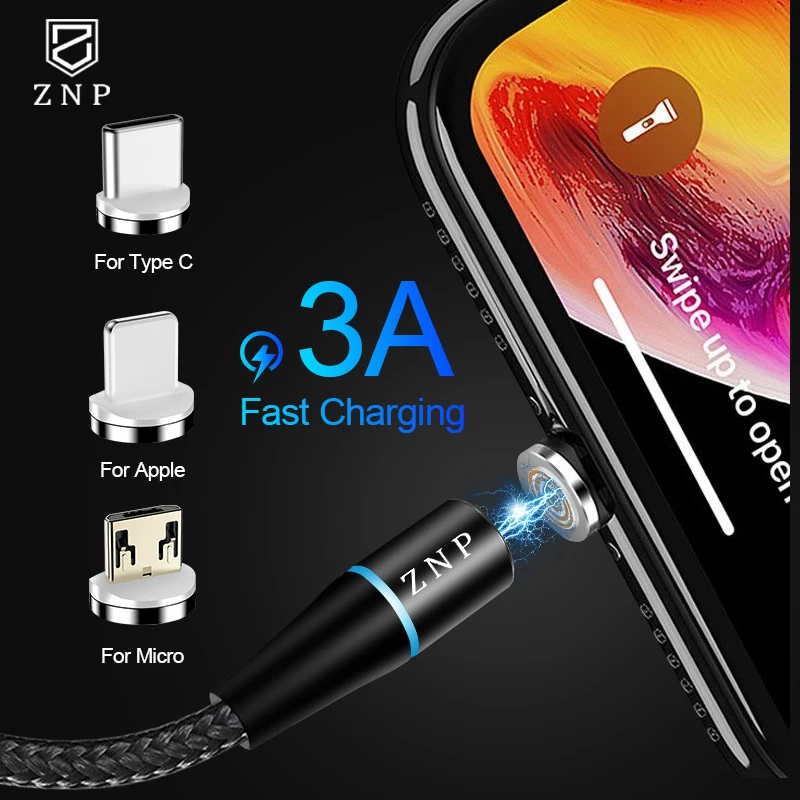 ZNP 3A Магнитный зарядный кабель Micro Usb для iphone Usb type C Microusb Быстрая зарядка Магнитный зарядный провод для samsung Xiaomi шнур