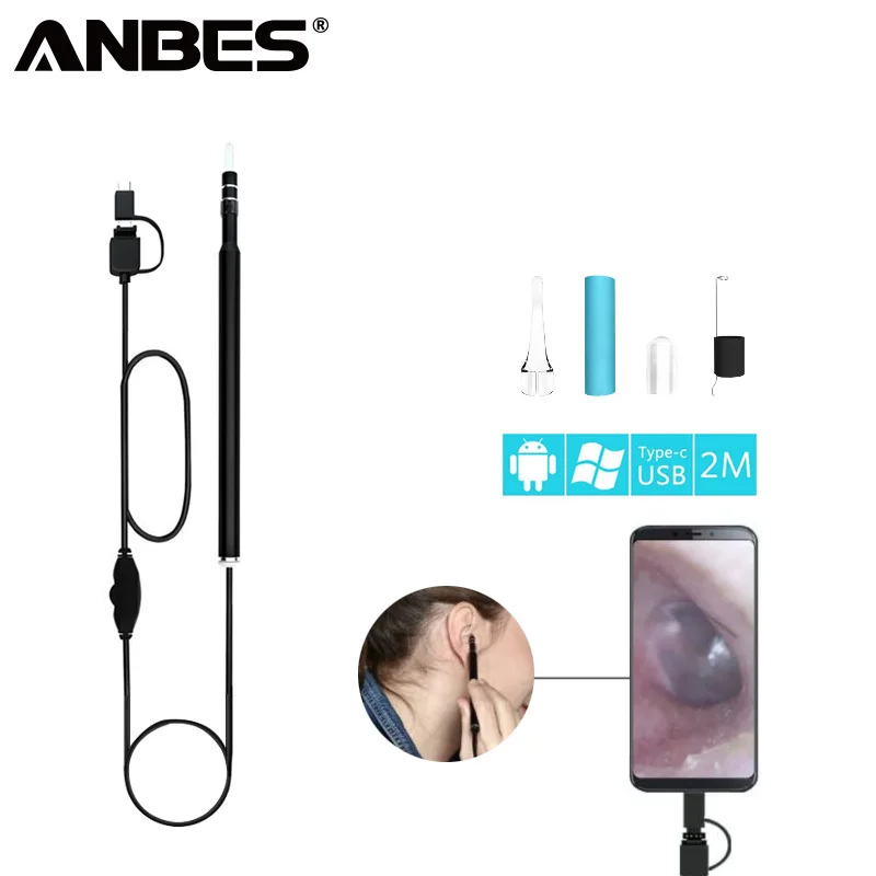 Goedkoop ANBES Oor Schoonmaken Endoscoop 3 in 1 5.5mm HD Visuele Oor Lepel Earpick Met Mini Camera Oor Health Cleaning tool Mini Camcorders