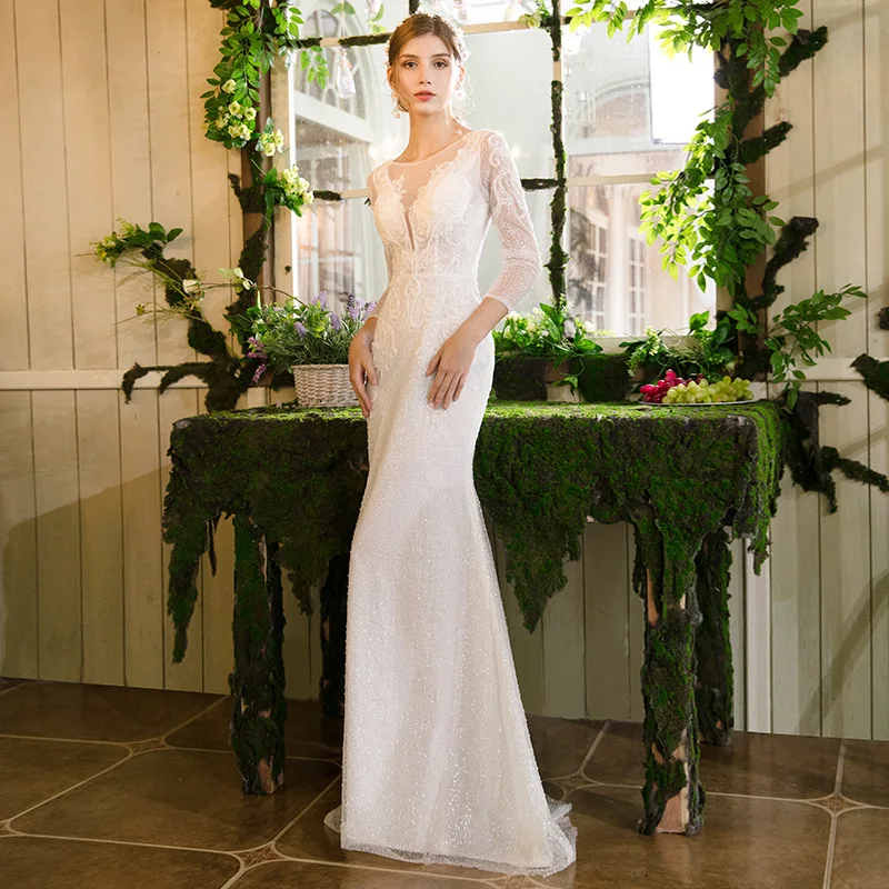 

Vestido De Casamento Sereia 2019 Backless Bridal Gowns Pricess Style Wedding Dress Lace Appliques Robe De Mariee Grande Taille