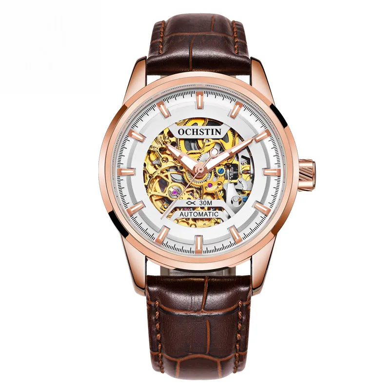 OCHSTIN спортивные дизайнерские часы мужские часы Топ бренд класса люкс Montre Homme Часы Мужские автоматические часы с скелетом - Цвет: rose white 002C