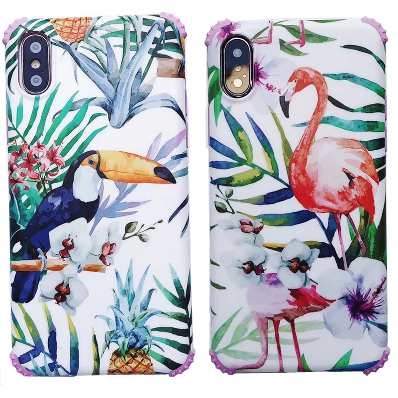 

Cute flamingo soft tpu&PC phone case for iphoneX Xs max XR pink edge protection ultra-thin cellphone back cover for iPhone6 7 8