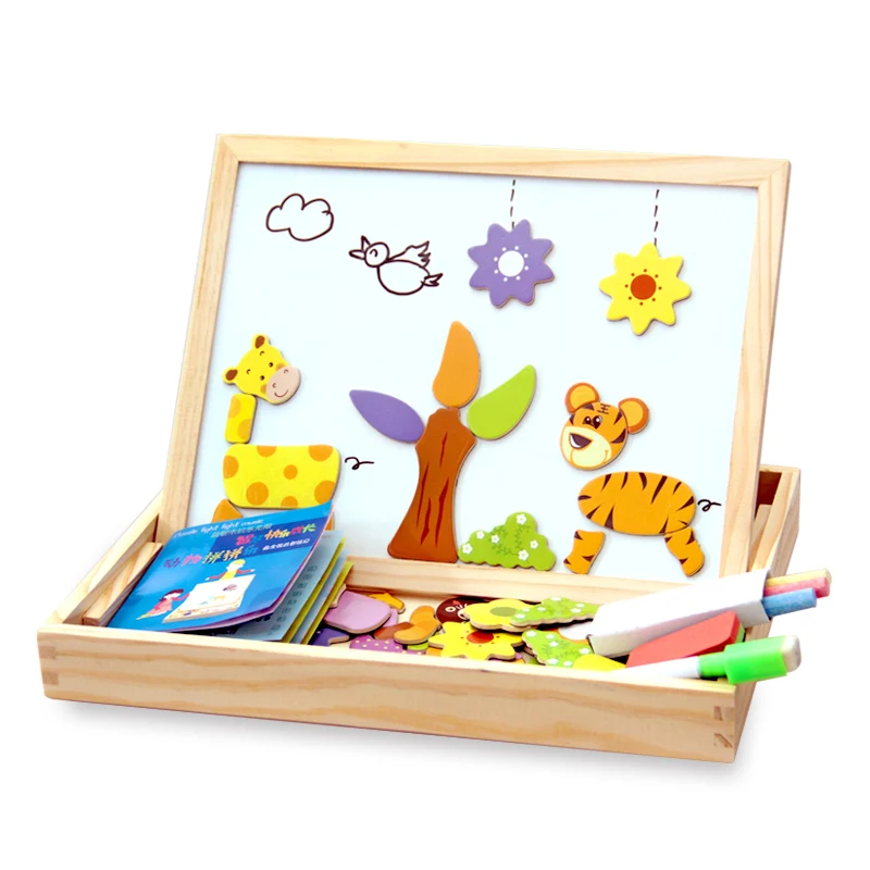 

100+PCS Wooden Magnetic Puzzle Figure/Animals/ Vehicle /Circus Drawing Board 5 styles Box Educational Toy Gift