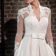Горячее предложение, новинка, свадебное болеро с v-образным вырезом и длинным рукавом, шаль, белая и слоновая кость, Кружевная аппликация, свадебные аксессуары, жакеты