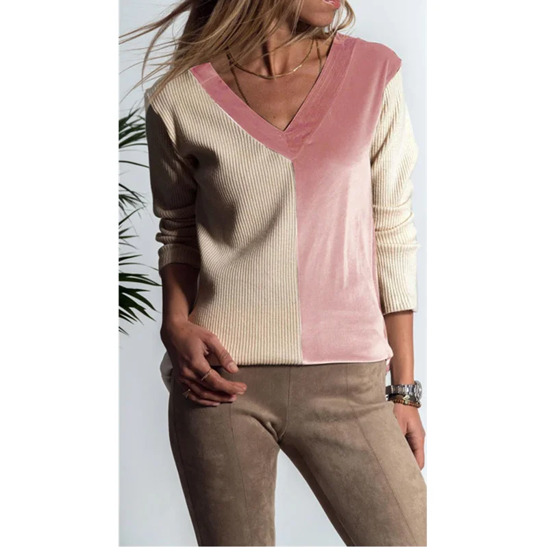 Зимняя женская блузка с v-образным вырезом в стиле пэчворк, повседневная женская рубашка с длинным рукавом, элегантные бархатные рубашки, осенняя уличная одежда, Blusas SJ1149M