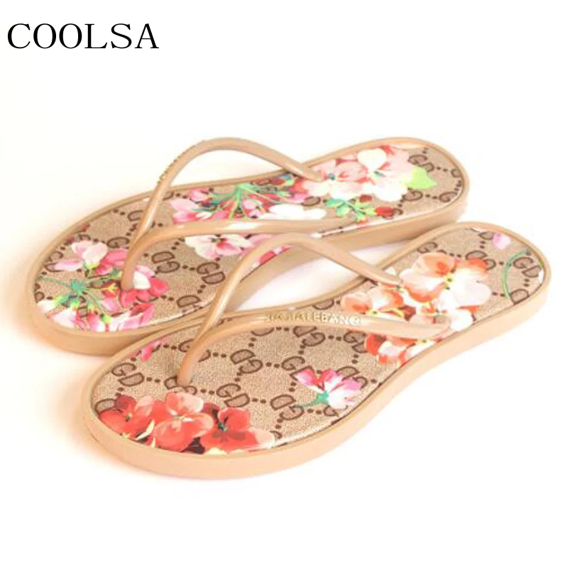 

COOLSA Women's Summer Printed Beach Flip Flops Outside Non-slip Flat Slipper Flower Girls Sandals Women Slides Drop Shipping