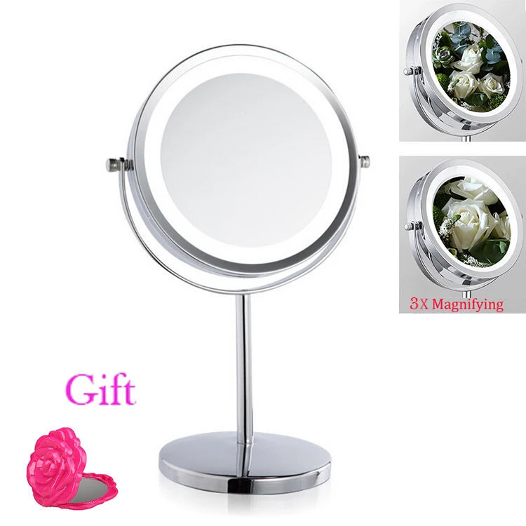 comprar 7 Polegada LEVOU luz Espelho de Maquiagem Cosméticos Dupla Side Mini Senhora Menina Mulheres Senhora Beleza Normal 3X Ampliação Stand Ferramentas para makeupbag