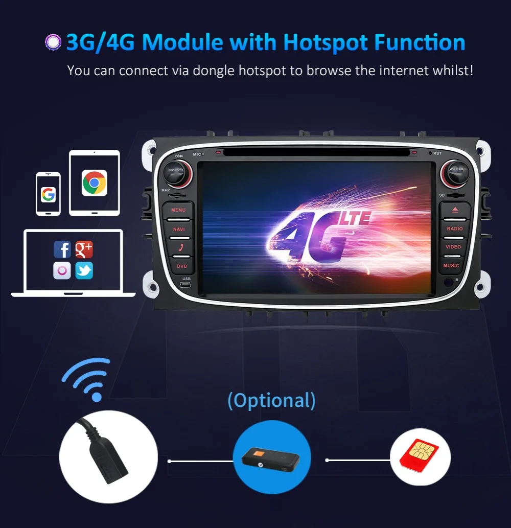 Clearance 2 DIN car dvd GPS quad core android 8.1for Ford for focus Mondeo S-max smax Kuga c-max WIFI BT SWC GPS multimedia player 2G RAM 17