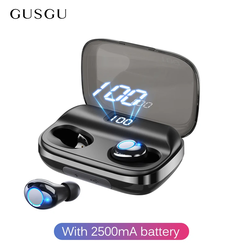 With 2500mAh battery TWS 5,0 Bluetooth 6D стерео наушники беспроводные наушники IPX6 водонепроницаемые наушники спортивные наушники с 4000 мАч power Bank - Цвет: With 2500mAh battery
