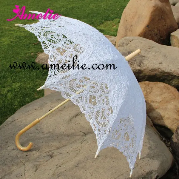 Free Shipping Cotton Sun Batten Victorian Lace Parasol Umbrella Hook