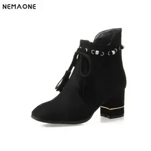 NEMAONE 2019 Women Shoes Ankle Boots Elastic band Stretch Fabric High Heel Fashion Women Party Shoes Black Warm Size 34-43
