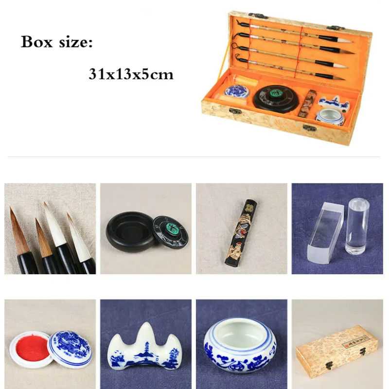 Luxurious Chinese Calligraphy Brushes Pen Set Artist Writing Drawing Brush  Pen Ink Paper and Ink Stone