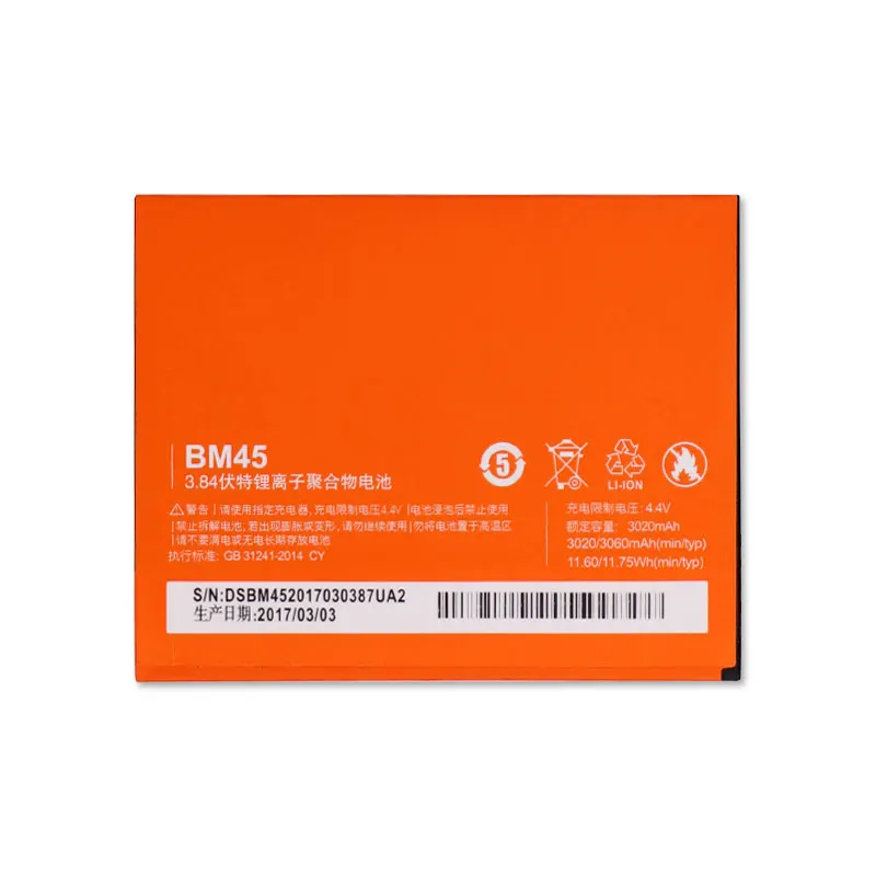 

For Mi RedMi Note 2 Phone Battery BM45 charger Replacement Batteries 3020mAh for Original xiaomi Hongmi Rice Note 2 Baterij