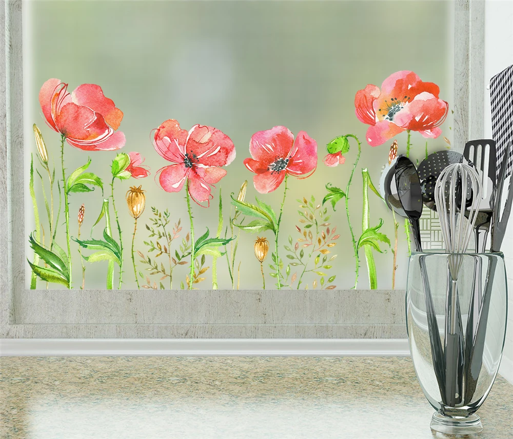 Flowers Privacy Glass Sticker Home Decor Frosted Window Film self wall