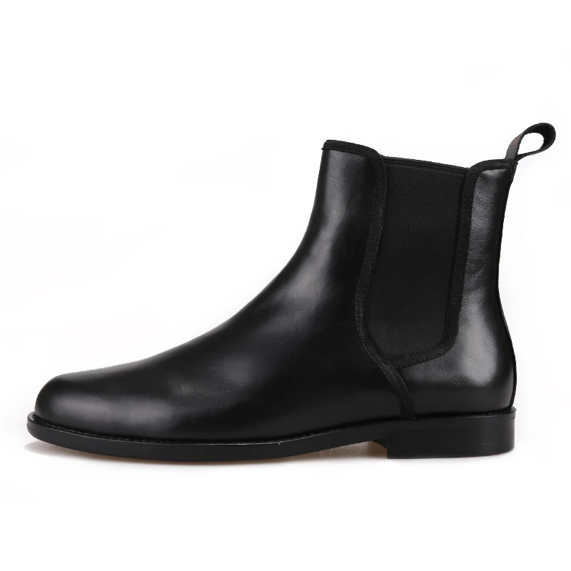Piergitar classic styling Handmade Black Italian leather Men Chelsea Boots pair denim to formal wear