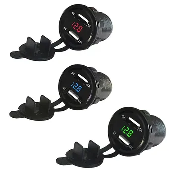 

12V DC Motorcycle Car 3.1A Dual USB LED Charger Socket Voltage Voltmeter Panel