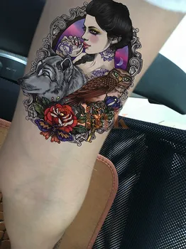 

Waterproof Temporary Tattoo large rose Gypsy girl owl wolf on body art water Transfer Fake Tattoo Flash tatto for women men