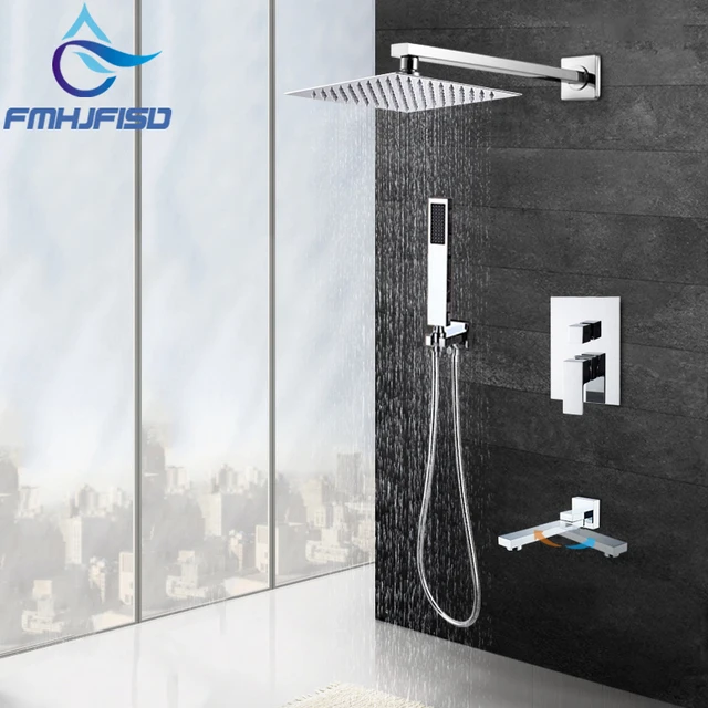 Modern Square Chrome Rain Shower Head Faucet W Hand Sprayer Modern Square Chrome Rain Shower Head Faucet W Hand Sprayer Mixer Bathroom
