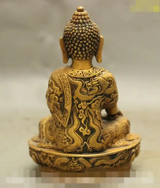 

S1074 6" Dragon Robe Tibet Buddhist Bronze Shakyamuni Mahavairocana Buddha Bowl Statue