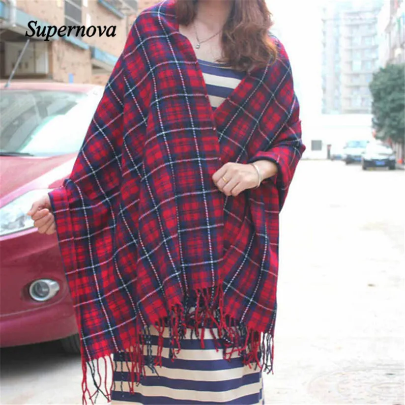 Hot Autumn Winter Oversized Blanket font b Tartan b font Shawl Scarf Warm Shawl Plaid Cashmere