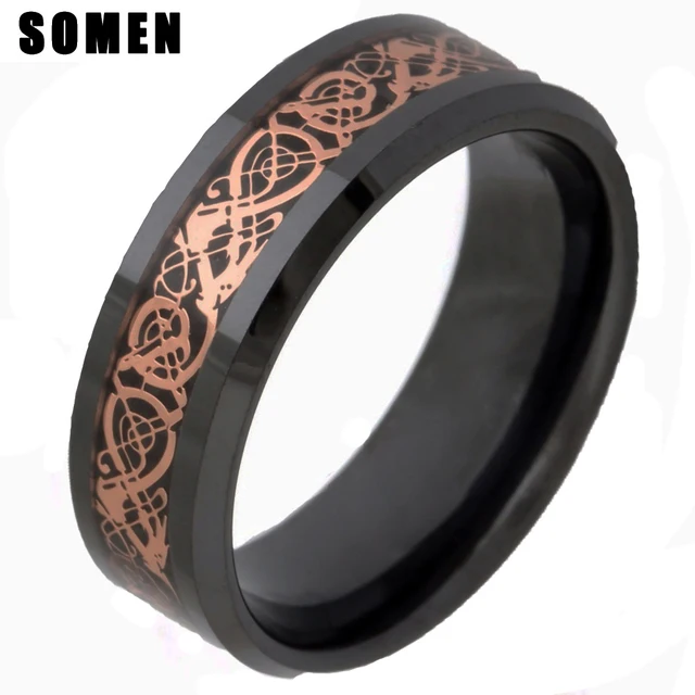 Somen 8mm Black Ceramic Ring Men Gold Celtic Dragan Inlay Wedding Somen 8mm Black Ceramic Ring Men Gold Celtic Dragan Inlay Wedding Band Engagement Rings For Women