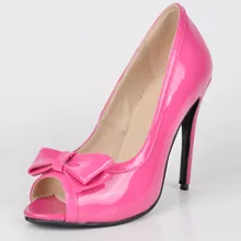 Pink Patent Leather Peep Toe Bowknot Front Stilettos Pump Escarpins Femmes Plus Size Cheap High Heel Pumps Made-to-order